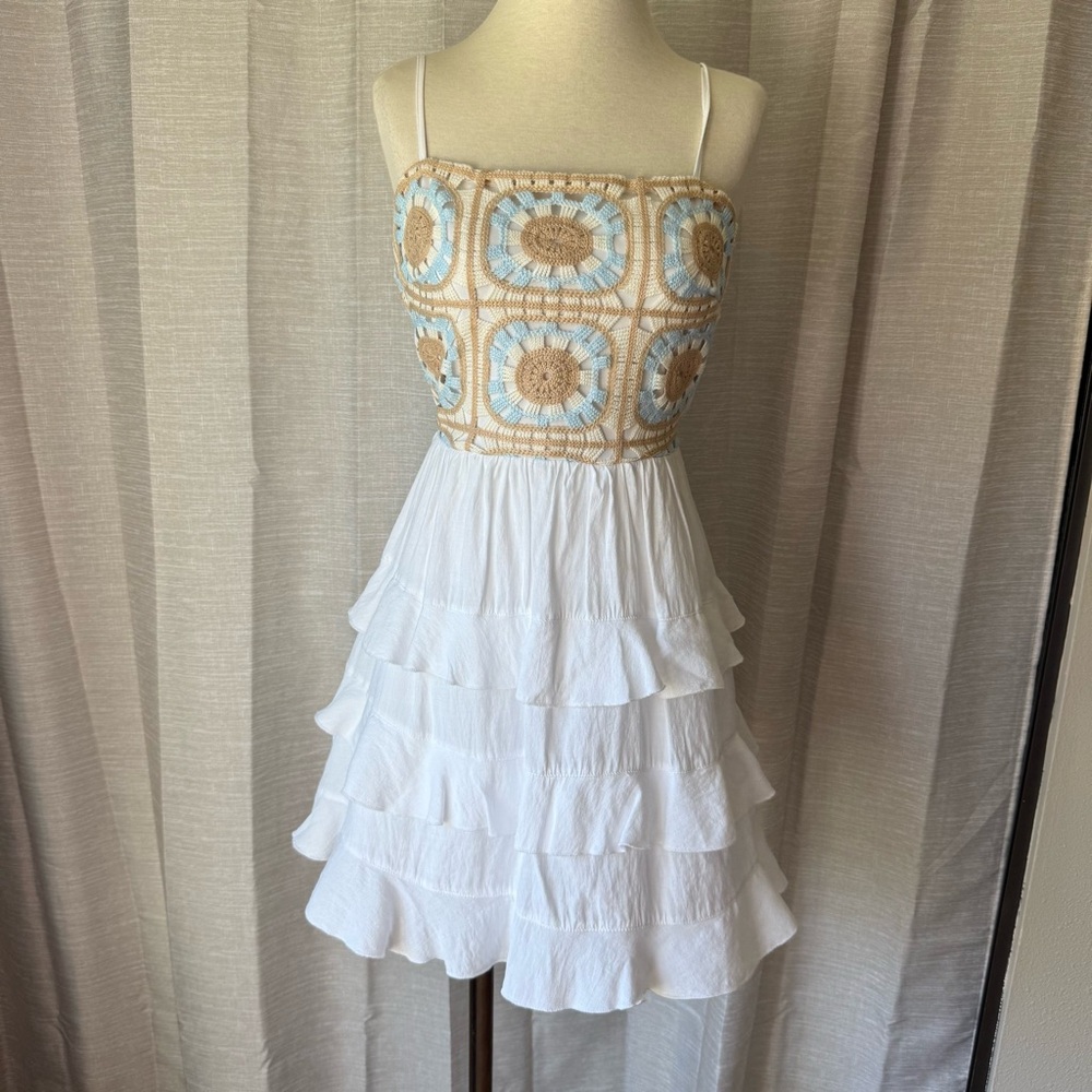 Francesca's Shelly Crochet Upper Ruffle Mini Dress